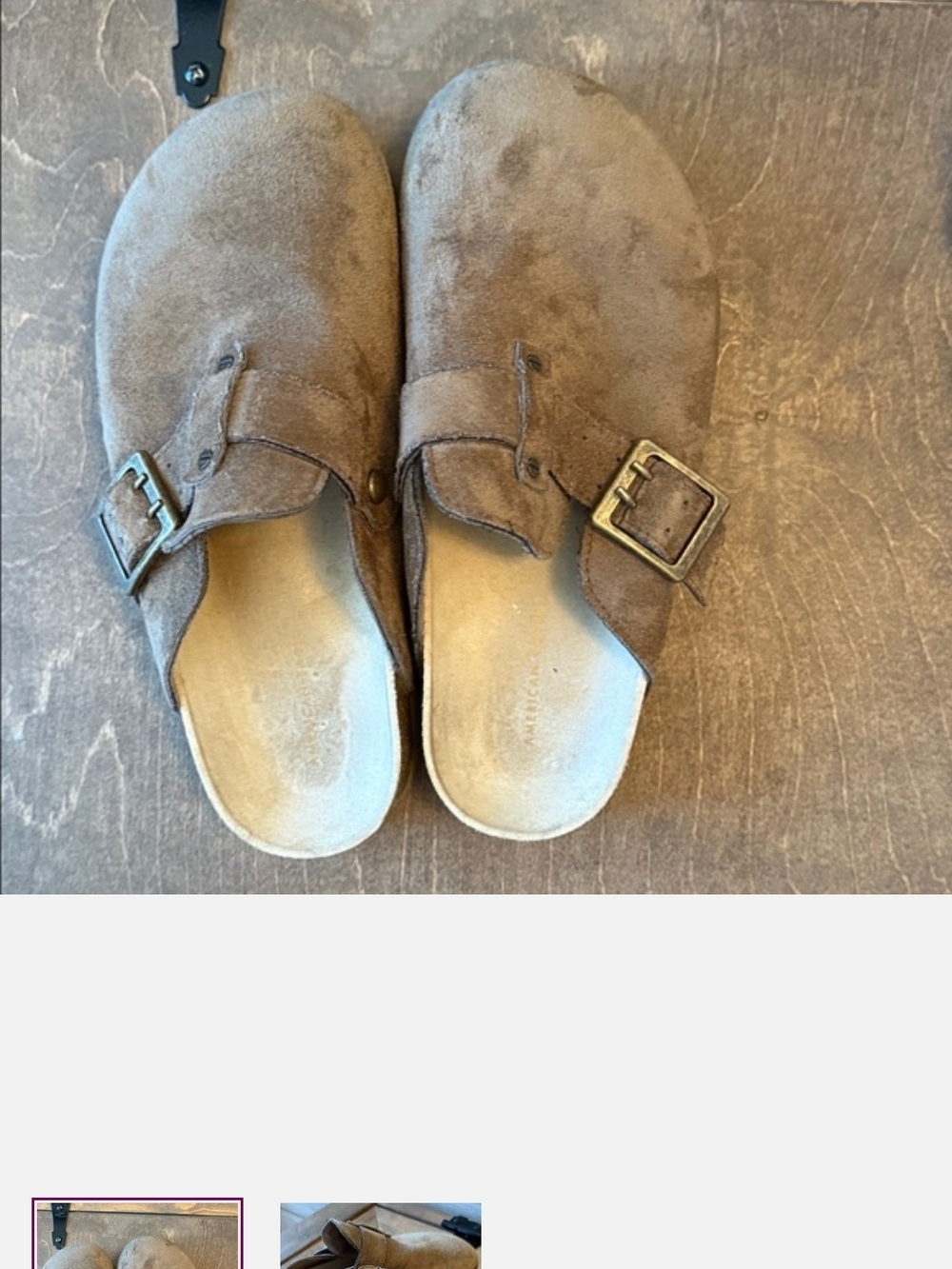 American Eagle Outfitters Brown Suede Slip-On Clogs with Buckle